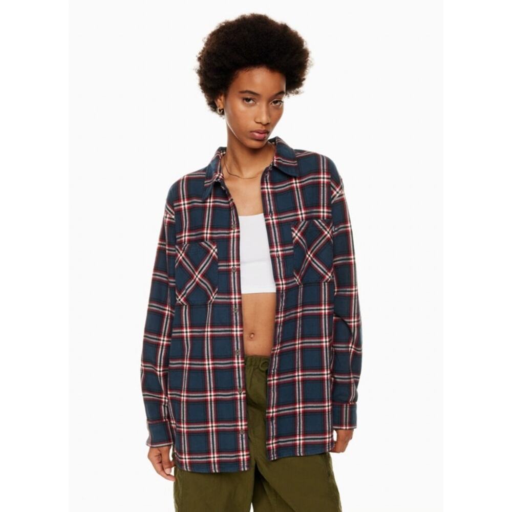 Aritzia TNA Plaid Oversized Shirt Button Front Womens‎ Size S